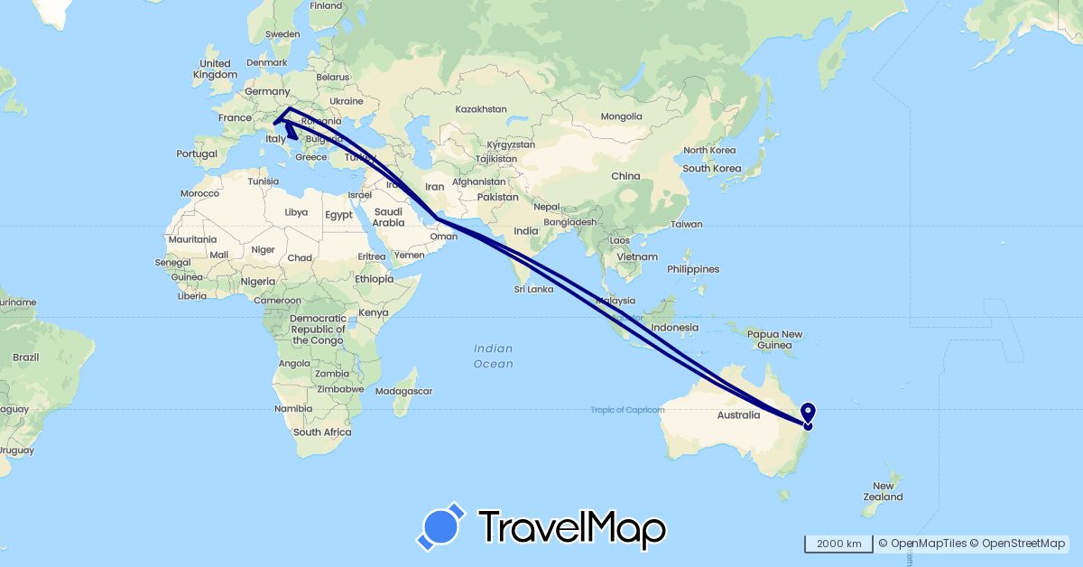 TravelMap itinerary: driving in United Arab Emirates, Austria, Australia, Croatia, Italy, Singapore, Slovenia (Asia, Europe, Oceania)
